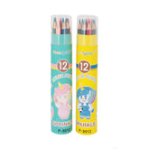 12 Colour Pencil(P-8012) in colorful tube cases, ideal for kids' arts and crafts, featuring two fun designs.